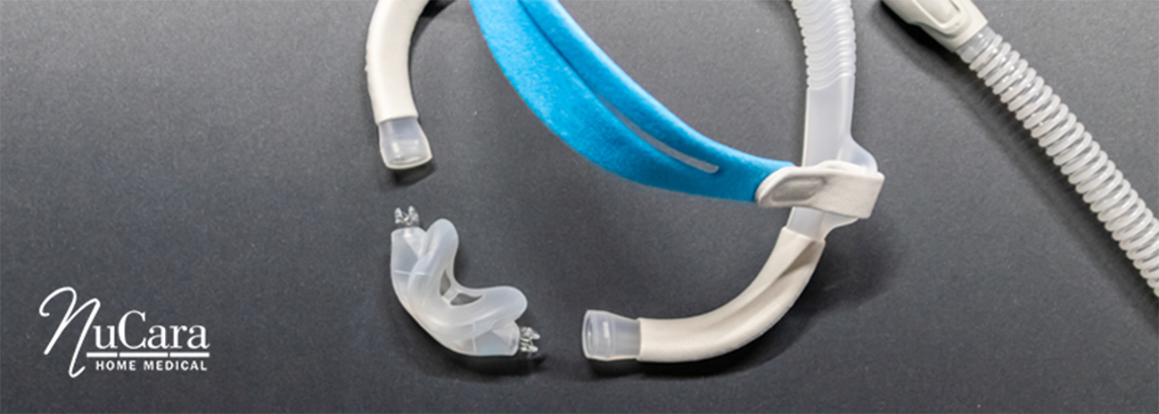 CPAP mask with nasal piece and headgear and tubing