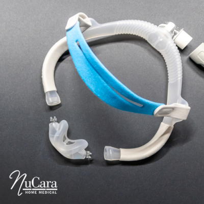 CPAP mask with nasal piece and headgear and tubing